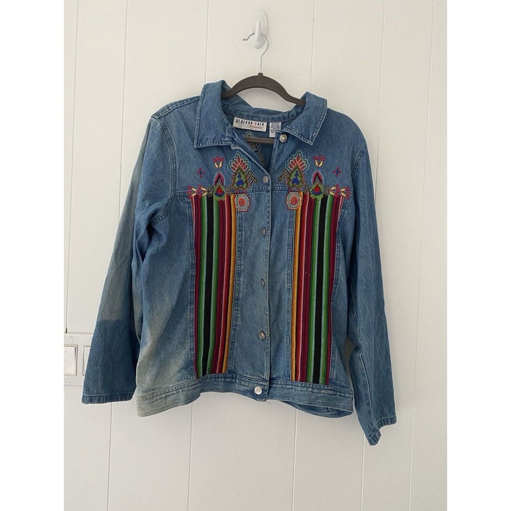 Coldwater Creek Blue Denim Jacket with Multicolor Embroidery